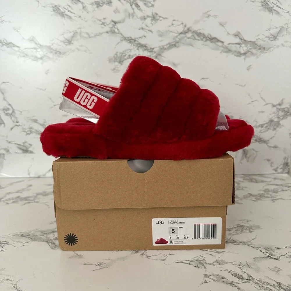 UGG Fluff Yeah Ruby Red Slide Slippers Shoes - Picture 8 of 9
